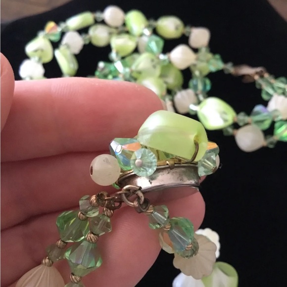 Vendome Set unsigned uranium slice art glass peridot crystal necklace Earrings - Picture 9 of 11